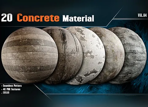20 混凝土材质 - 20 Concrete Material - Vol.04 (4K PBR Textures + SBSAR File)