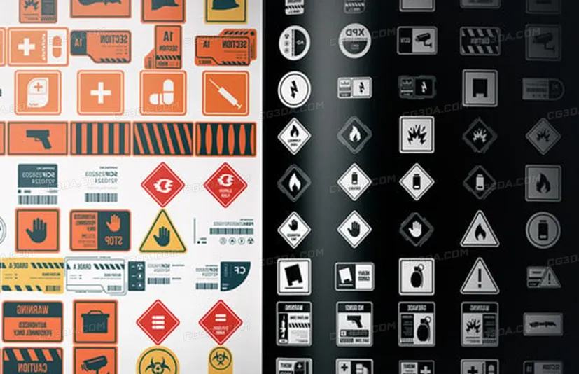 2K科幻标志图案贴花贴图合集-Sign Decals Vol.1