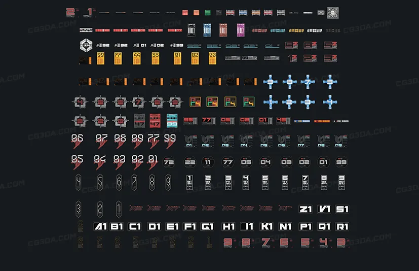 199个赛博朋克数字序列号贴花贴图-Decal Numbers & Serials