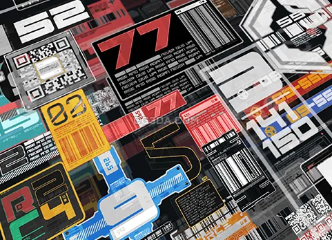 199个赛博朋克数字序列号贴花贴图-Decal Numbers & Serials