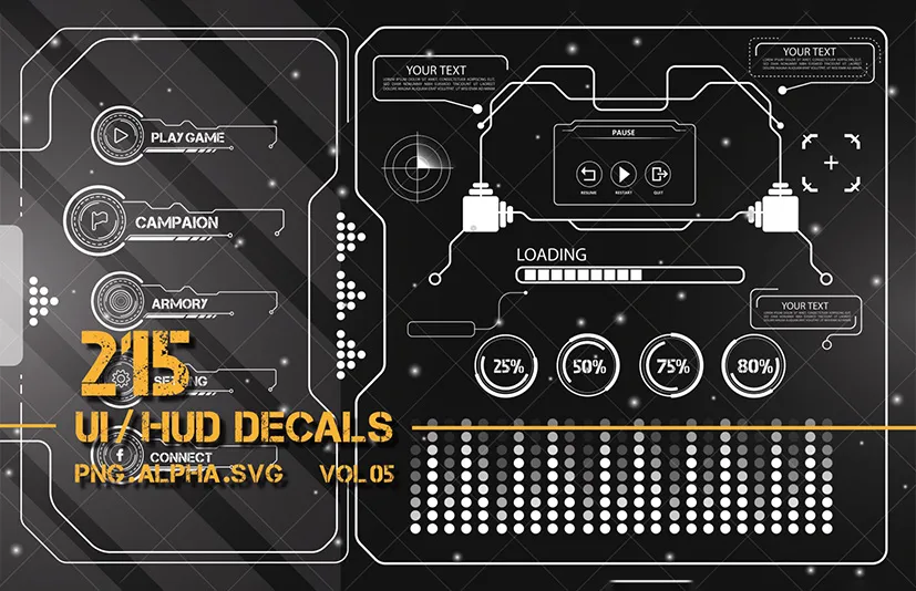 科幻HUD贴图 - 215 + ui / hud scifi graphic decals / vol 05