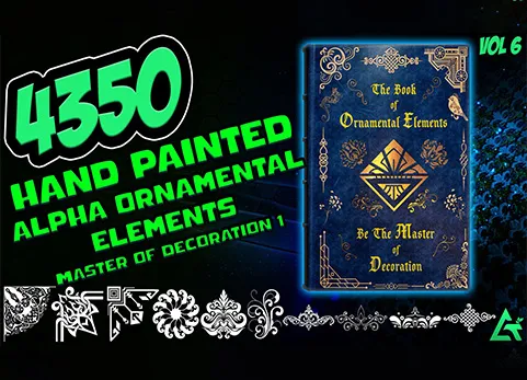 手绘装饰贴花元素 - 4350 Hand Painted Alpha Ornamental Elements - Master of Decoration 1 (MEGA Pack) - Vol 6