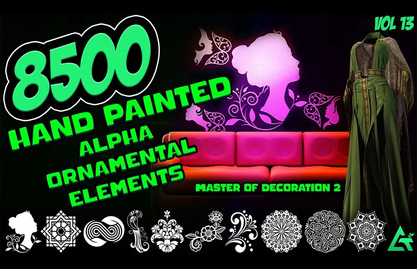 手绘装饰元素 - 8500 Hand Painted Alpha Ornamental Elements (Master of Decoration 2) - MEGA Pack - Vol 13