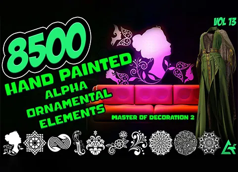 手绘装饰元素 - 8500 Hand Painted Alpha Ornamental Elements (Master of Decoration 2) - MEGA Pack - Vol 13