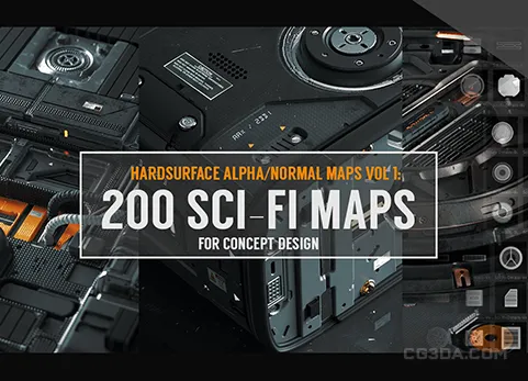 200组Zbrush硬表面雕刻Alpha法线纹理贴图合集-Hardsurface Alpha/Normal Maps Vol 1: 200 Sci-Fi Maps