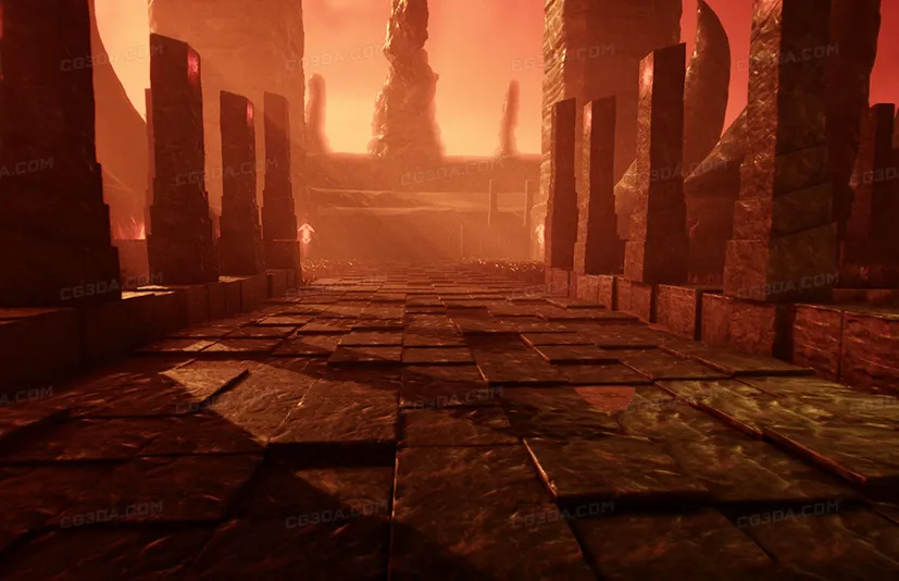 地狱神庙遗迹/带程序化砖块平铺系统-Hell Temple Ruins w/Procedural Block Tiling System