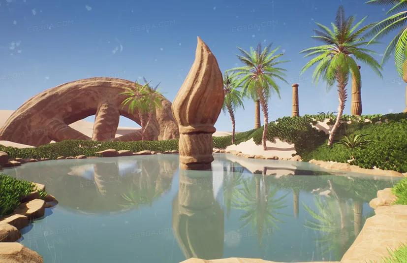 古老的沙漠绿洲神庙废墟-Ancient Desert Oasis Temple