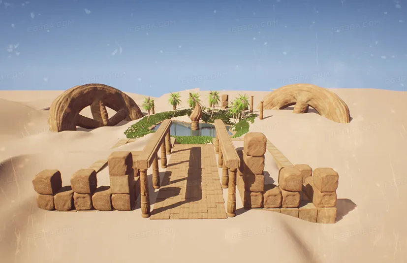 古老的沙漠绿洲神庙废墟-Ancient Desert Oasis Temple