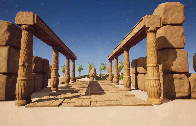 古老的沙漠绿洲神庙废墟-Ancient Desert Oasis Temple