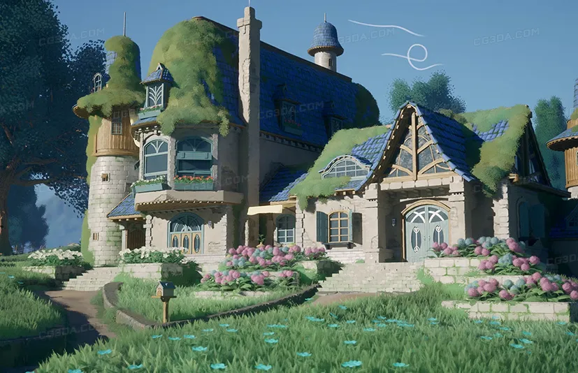 山坡上的城堡-Stylized Azure Hillside