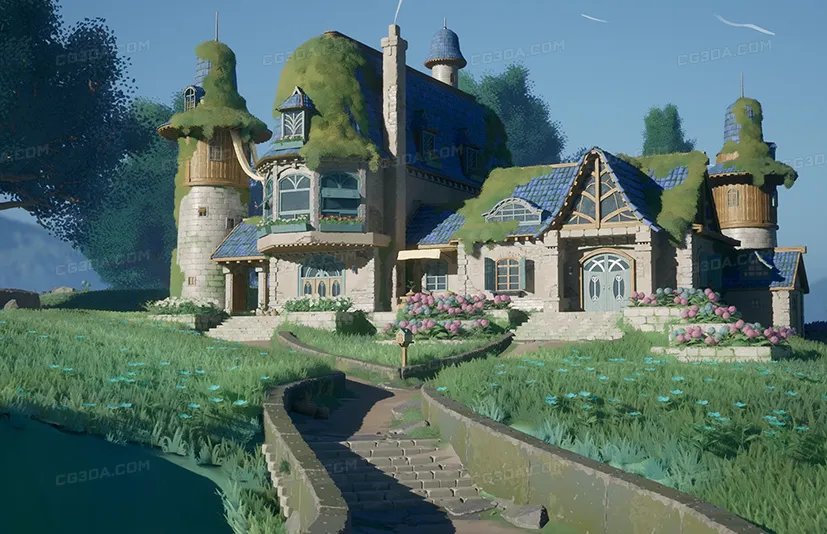 山坡上的城堡-Stylized Azure Hillside