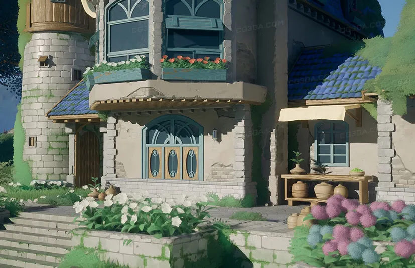 山坡上的城堡-Stylized Azure Hillside