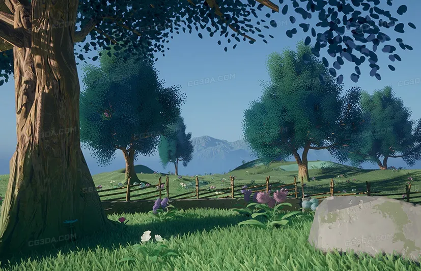 山坡上的城堡-Stylized Azure Hillside