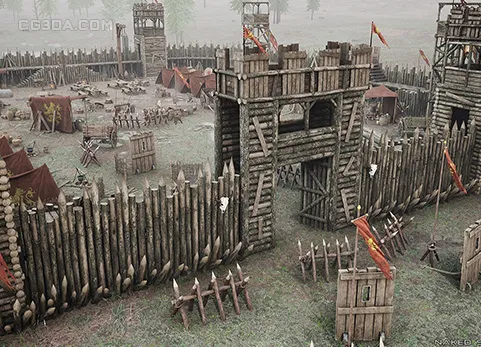 中世纪木制堡垒 - 军事战争营地 - 栅栏墙围栏 - 强盗营地 - Medieval Wooden Fort - Military War Camp - Palisade Wall Fence - Bandit camp