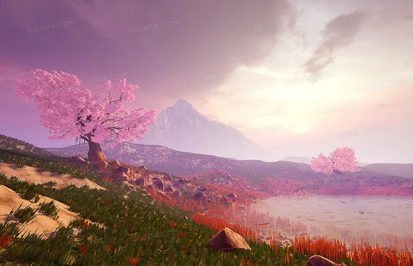 日本风格草和树-Japanese Stylized Grass and Trees