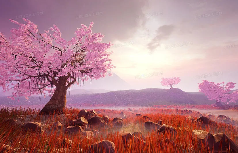 日本风格草和树-Japanese Stylized Grass and Trees