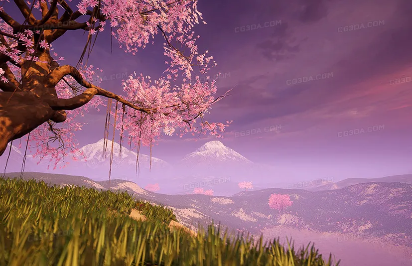 日本风格草和树-Japanese Stylized Grass and Trees
