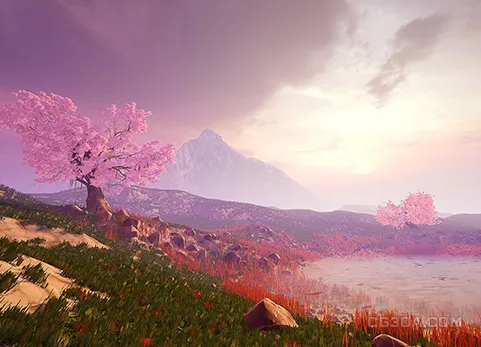 日本风格草和树-Japanese Stylized Grass and Trees