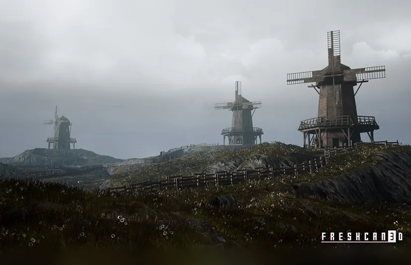 中世纪风车与内饰 - Medieval Windmill with interiors ( Medieval Rural Windmill, Medieval Landscape )