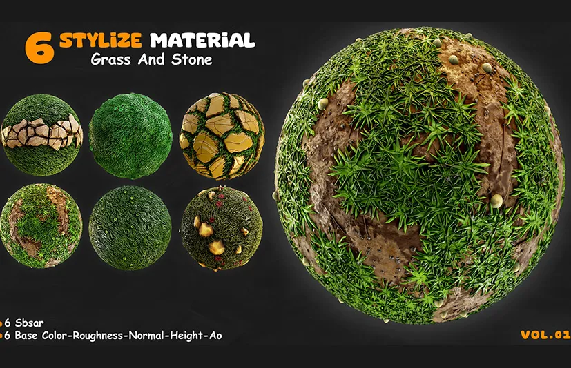 6个风格化草和石头 - 6 Stylize Material Grass And Stone