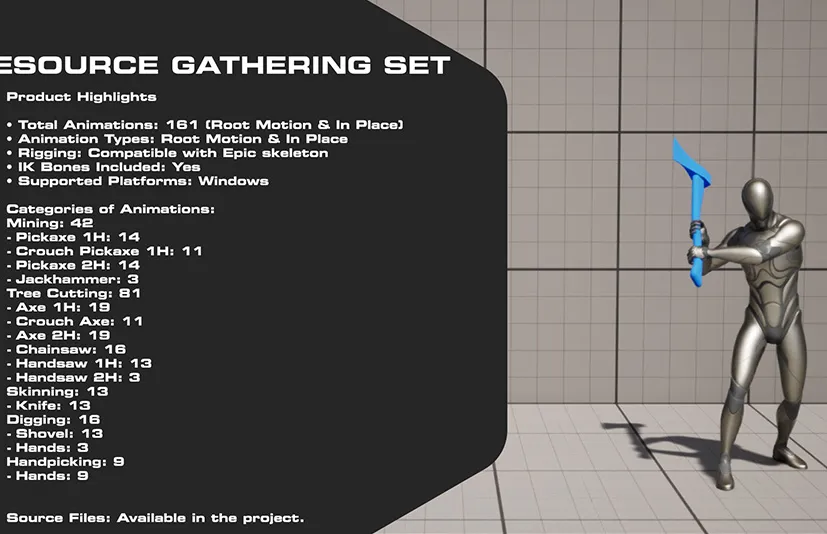 资源收集单手双手工具动画 - Resource Gathering Set