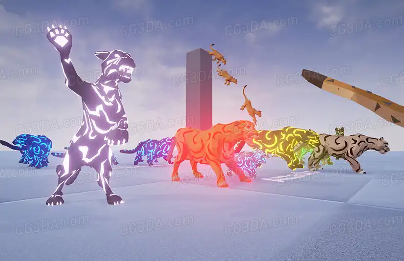 风格化美洲狮和黑豹-Poly Art Cougars and Panthers