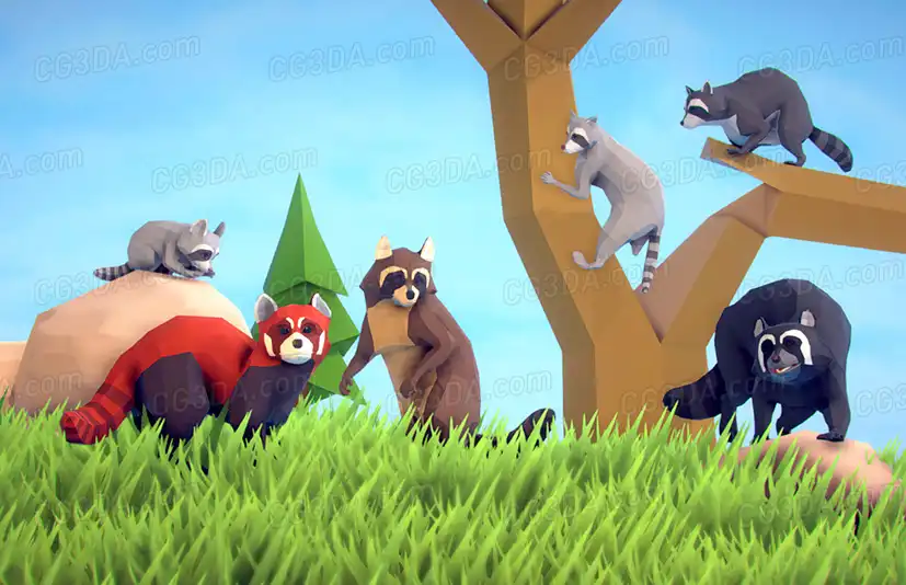 风格化浣熊-Poly Art Raccoons