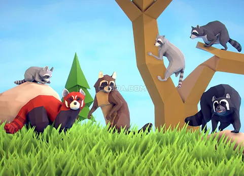 风格化浣熊-Poly Art Raccoons