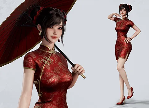 中国旗袍女孩 - Jua Lee - Girl in Cheongsam Qipao Dress