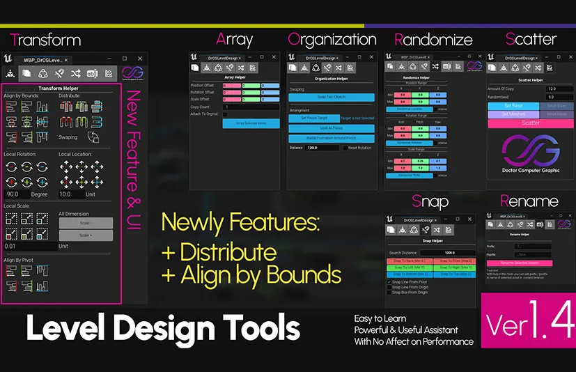 关卡设计工具 - DrCG 助手工具包（分布 对齐 阵列） - Level Design Tools - DrCG Assistant Helper Toolkit (Distribute, Align, Array)