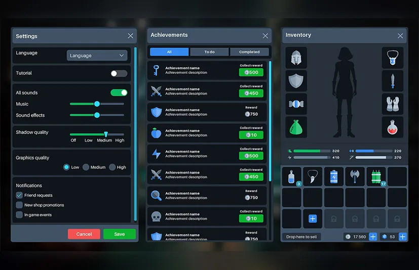 深色 GUI / UI / 主菜单 Pro KIT - 完整解决方案 - Dark GUI / UI / Main Menu Pro KIT - complete solution