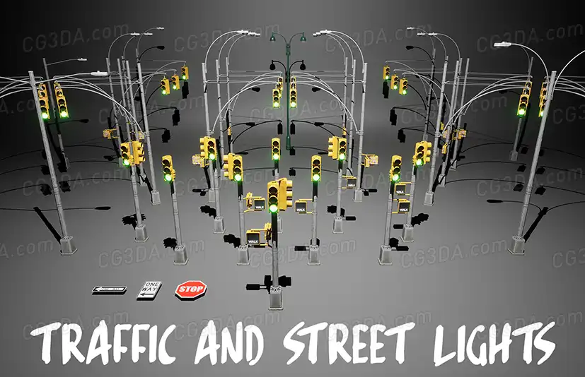 交通信号灯和路灯-Traffic and Street Lights - CG3DA