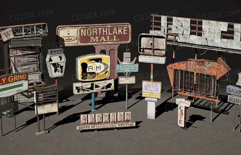废弃破旧的路牌招牌-Post Apocalyptic Signs - VOL 1