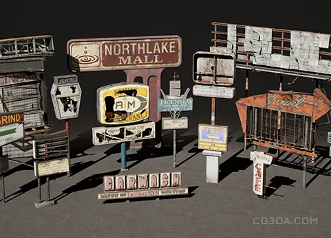 废弃破旧的路牌招牌-Post Apocalyptic Signs - VOL 1