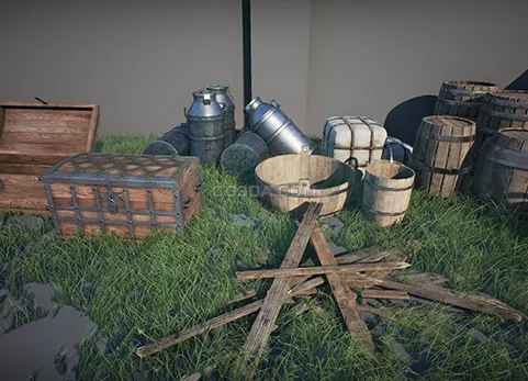 中世纪复古木桶木箱-Medieval Props Pack