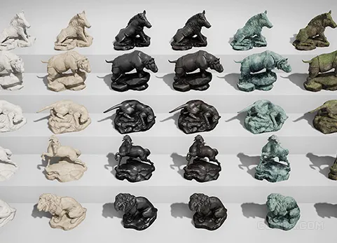 动物雕像/雕塑包-Animal Statues/Sculptures Pack