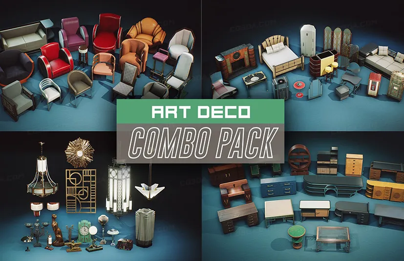 室内装饰组合道具包-Art Deco-COMBO Prop Pack (VOL 1-4)