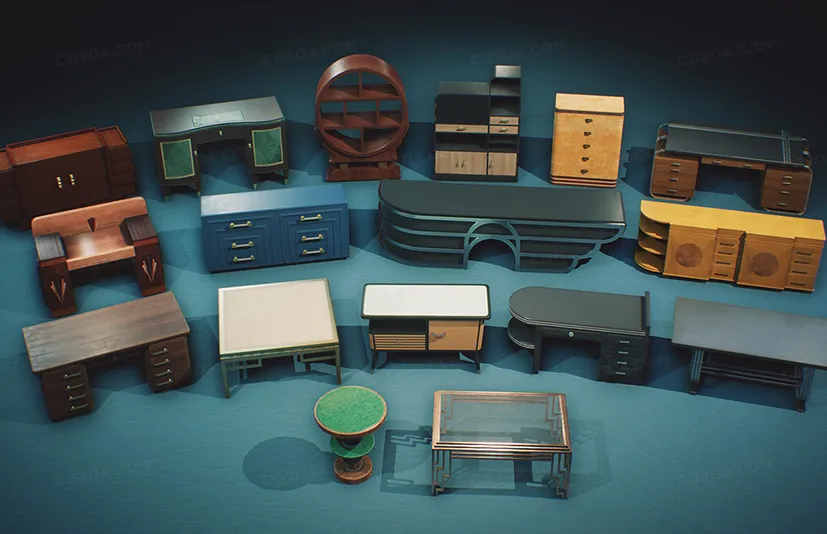 室内装饰组合道具包-Art Deco-COMBO Prop Pack (VOL 1-4)
