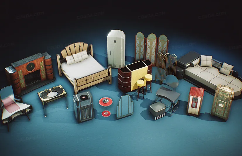 室内装饰组合道具包-Art Deco-COMBO Prop Pack (VOL 1-4)