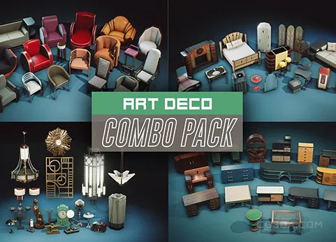 室内装饰组合道具包-Art Deco-COMBO Prop Pack (VOL 1-4)