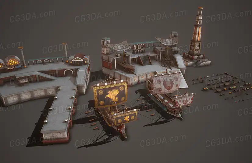 中世纪海港和船舶包-Ancient Seaport and Ship Pack