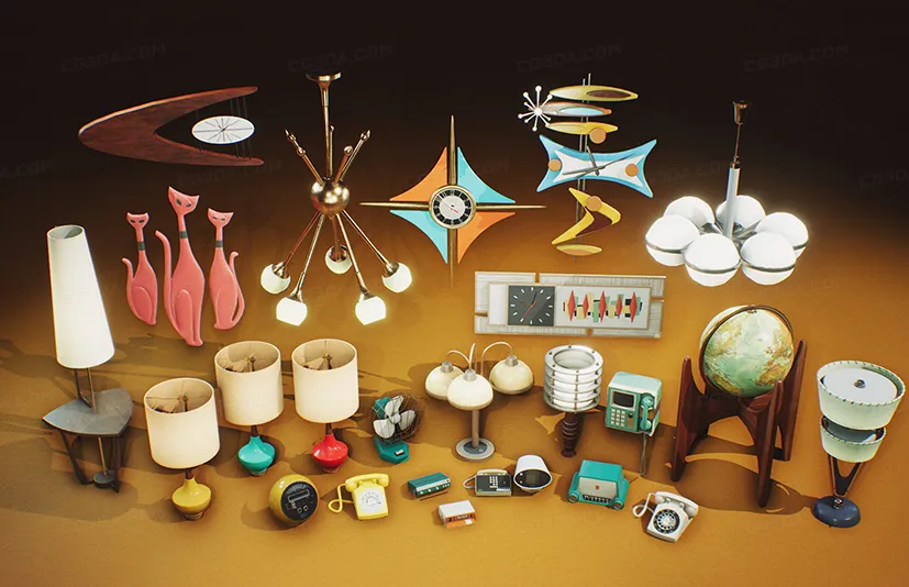 中世纪复古室内模型VOL.5-Retro Mid Century Mod Props VOL.5