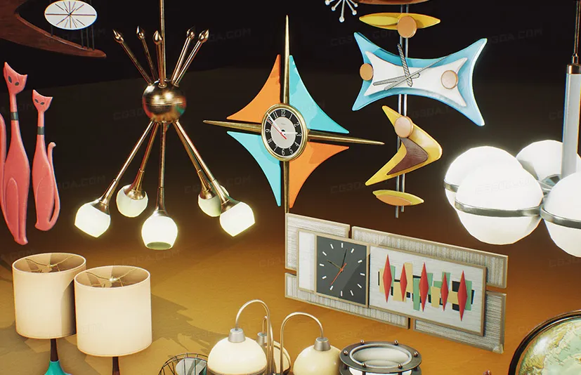 中世纪复古室内模型VOL.5-Retro Mid Century Mod Props VOL.5