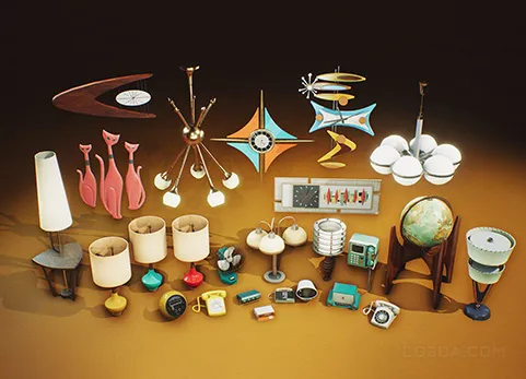 中世纪复古室内模型VOL.5-Retro Mid Century Mod Props VOL.5