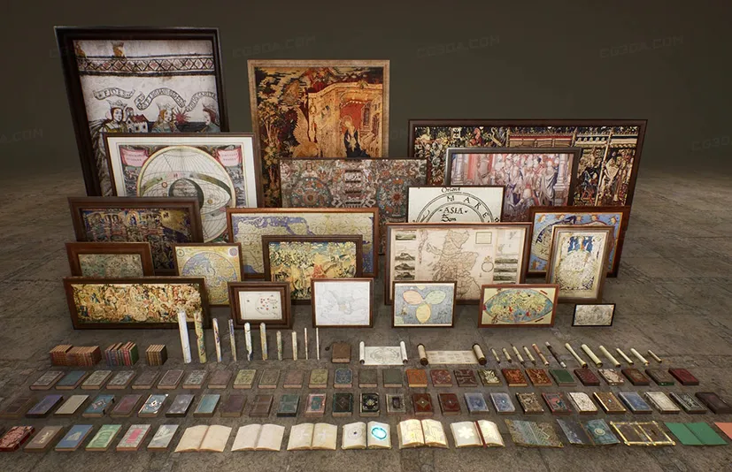 中世纪书籍 卷轴 绘画作品 - Medieval Props: Books, Scrolls, Paintings
