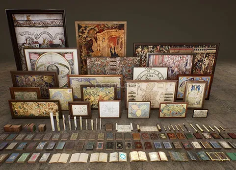 中世纪书籍 卷轴 绘画作品 - Medieval Props: Books, Scrolls, Paintings