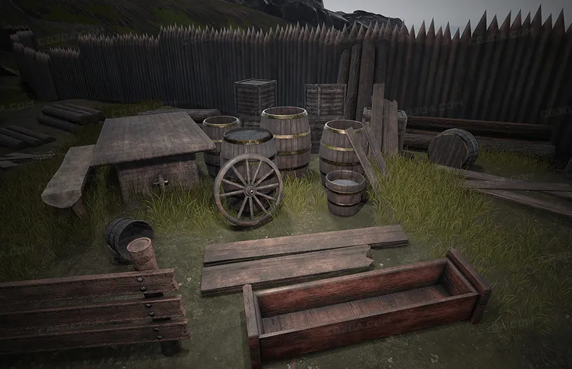 中世纪乡村木制道具 - Medieval Series: Village Wooden Props
