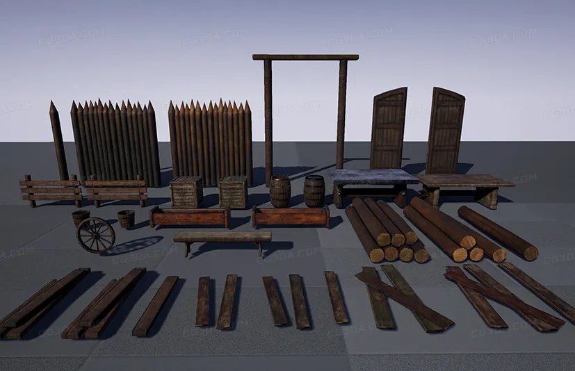 中世纪乡村木制道具 - Medieval Series: Village Wooden Props