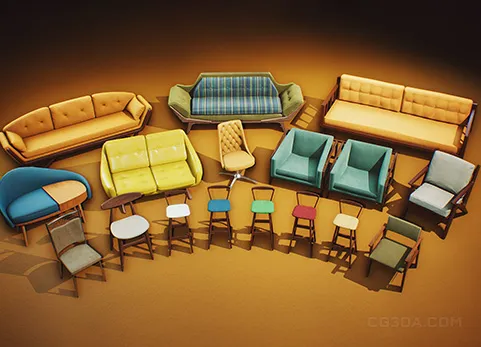 复古家具模型道具 椅子 - Retro Mid Century Mod Props VOL.2 - Chairs