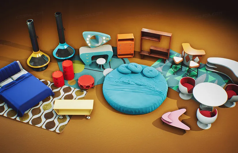 复古家具模型道具 - Retro Mid Century Mod Props VOL.6